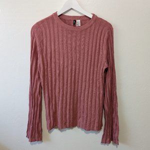 H&M Mauve Ribbed Bell Sleeve Top Size Large